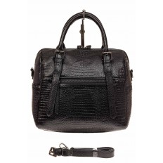 На фото 2 - Женская сумка из натуральной кожи с тиснением, цвет черный