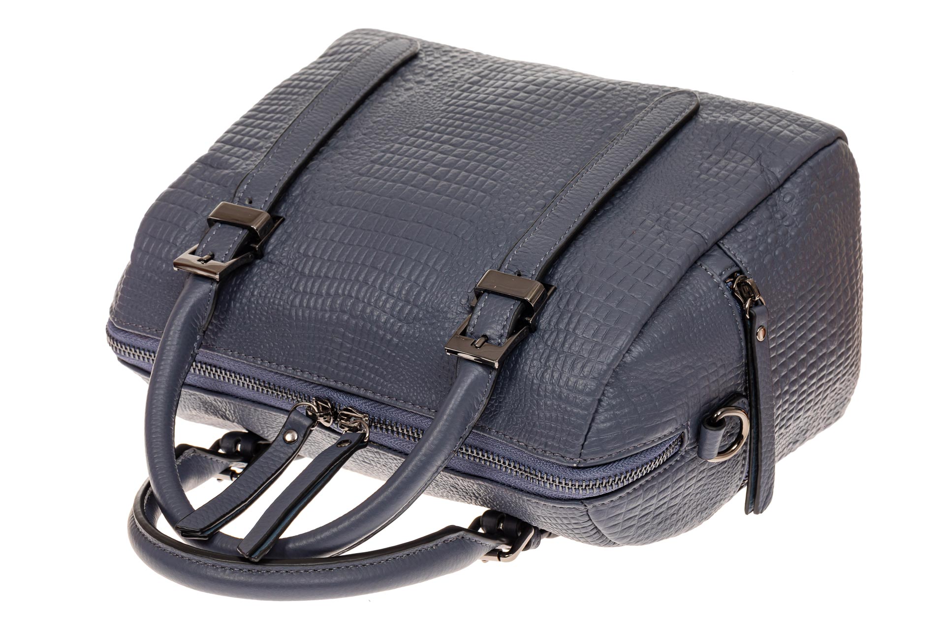 На фото 3 - Женская сумка из натуральной кожи с тиснением, цвет синий