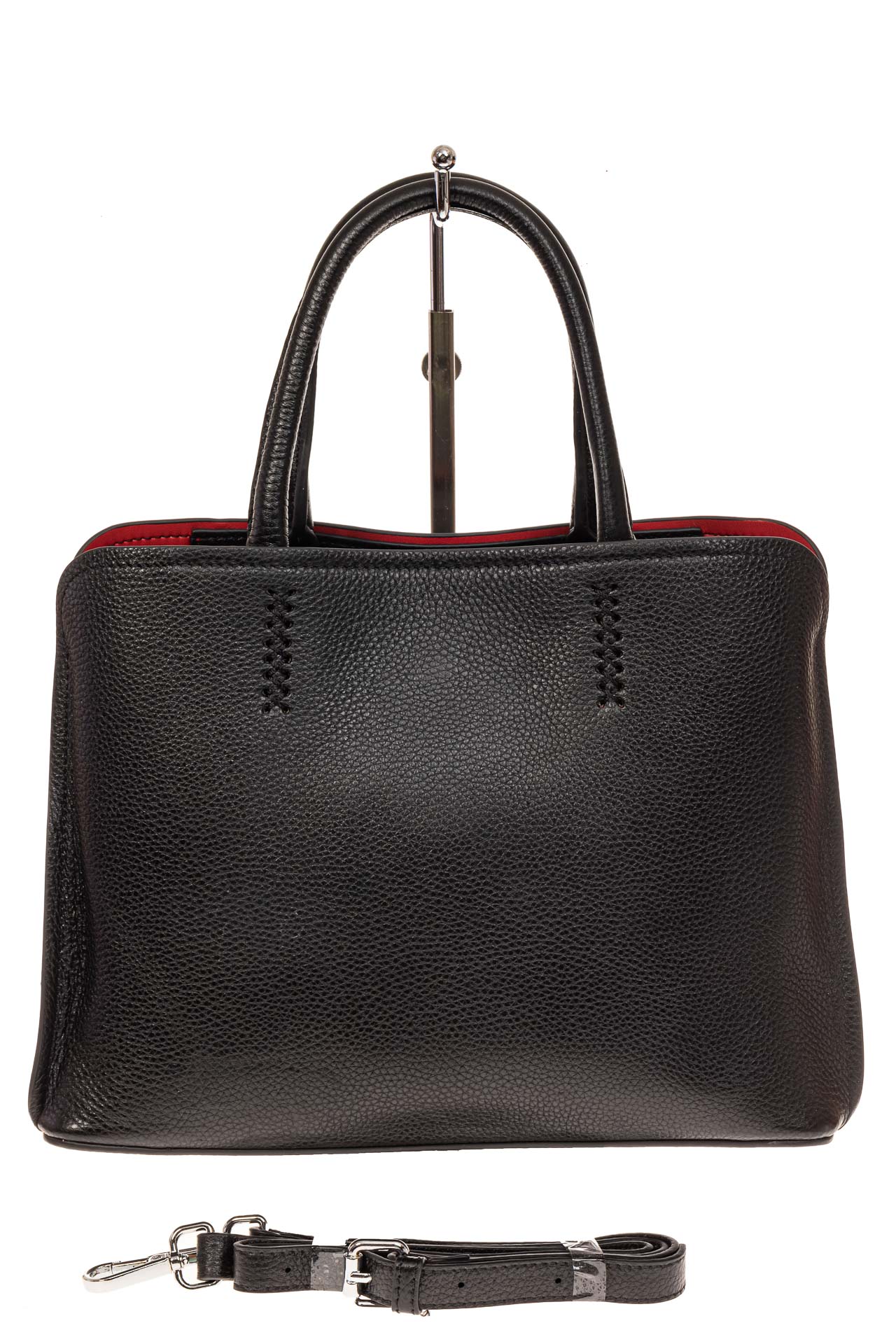 На фото 2 - Строгая женская сумка из натуральной кожи, цвет черный