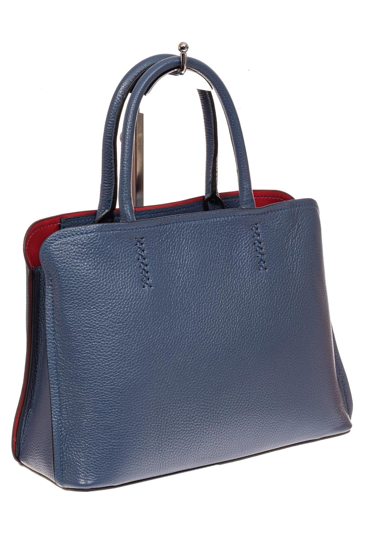 На фото 1 - Строгая женская сумка из натуральной кожи, цвет синий