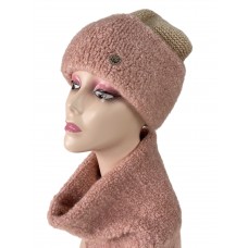 На фото 1 - Комплект шапка женская и снуд, цвет розово коричневый