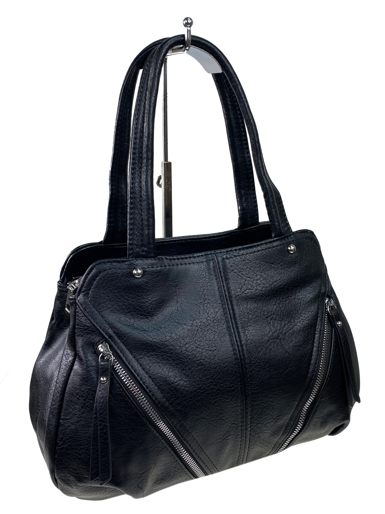 На фото 1 - Женская сумка из искусственной кожи, цвет  черный