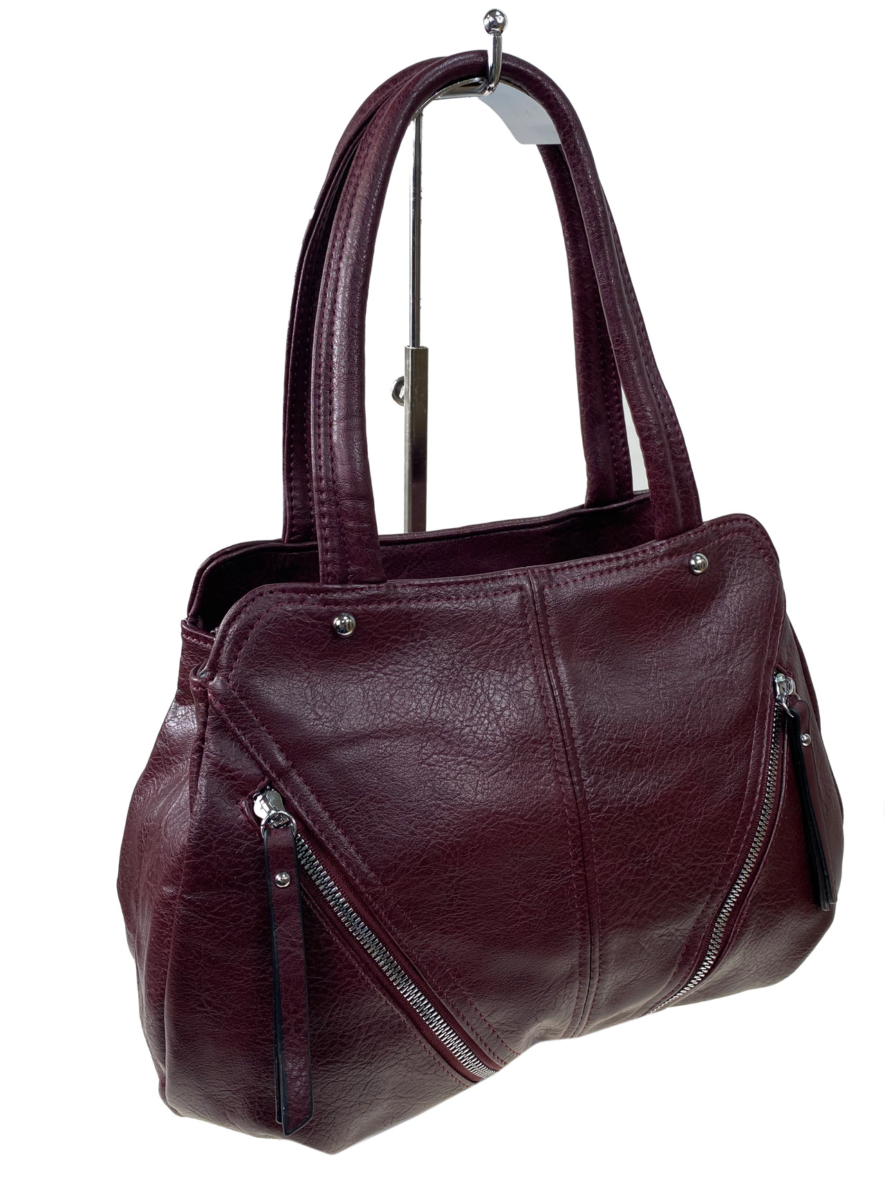 На фото 1 - Женская сумка из искусственной кожи, цвет бордовый