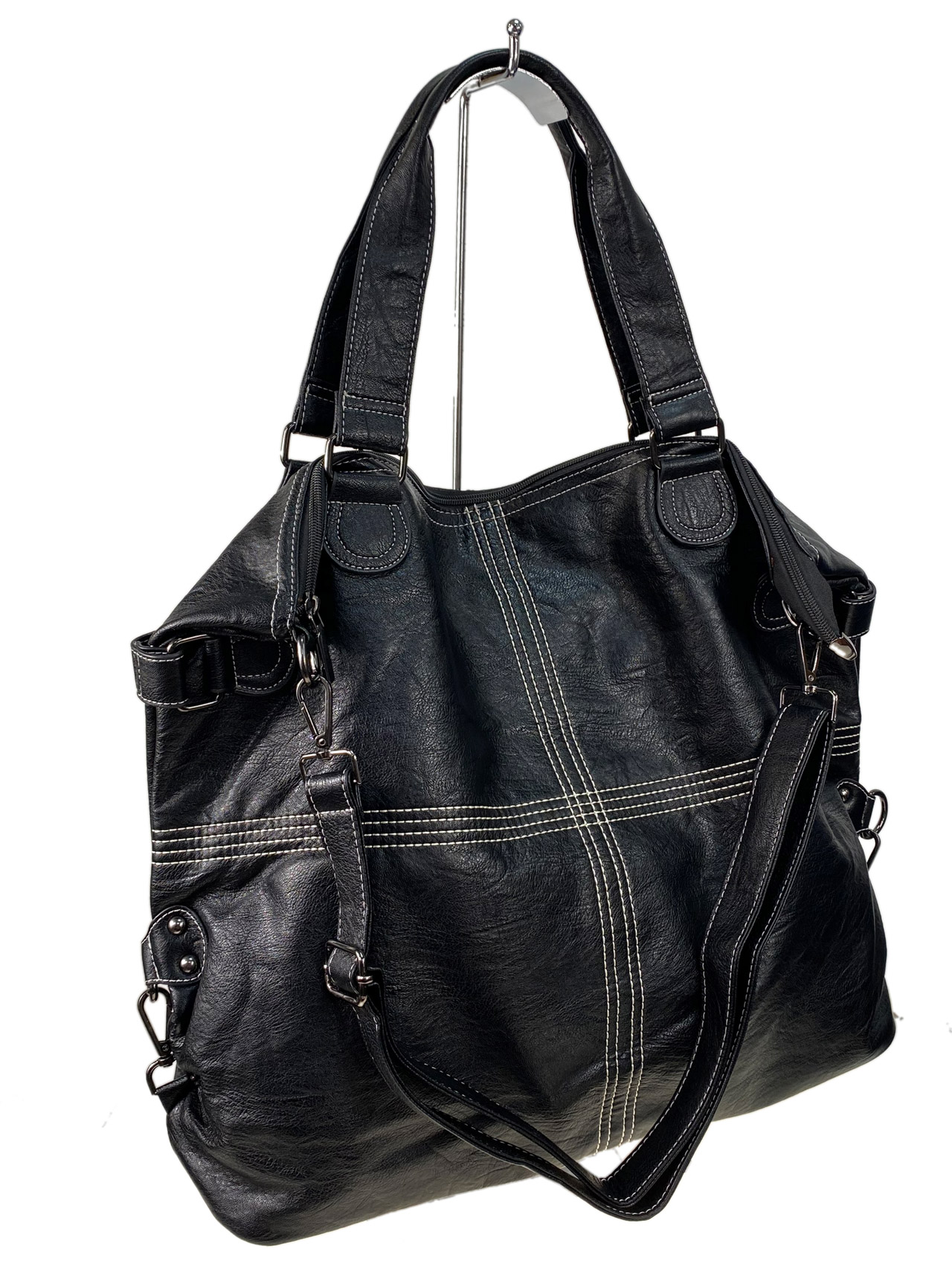 На фото 1 - Женская сумка тоут из искусственной кожи цвет черный