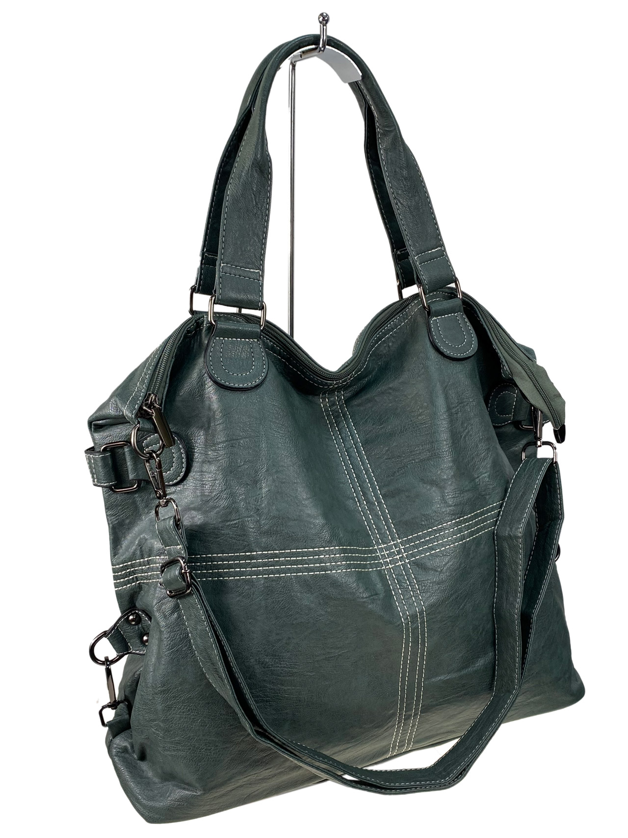 На фото 1 - Женская сумка тоут из искусственной кожи цвет бирюзовый