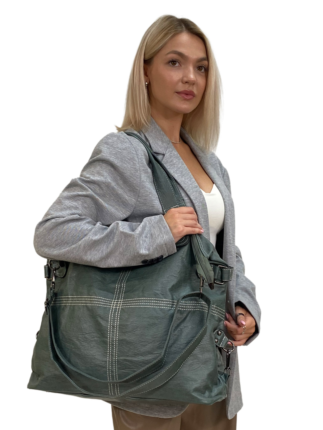 На фото 3 - Женская сумка тоут из искусственной кожи цвет бирюзовый