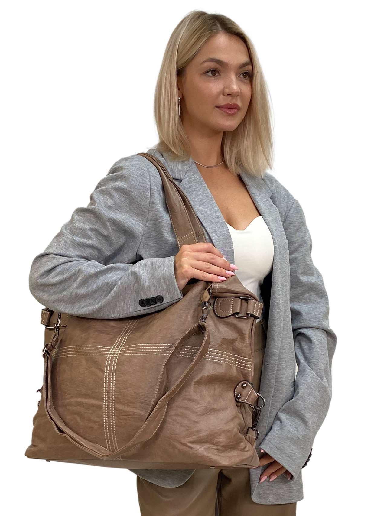На фото 3 - Женская сумка тоут из искусственной кожи цвет коричневый