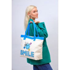 На фото 1 - Пляжная женская сумка из текстиля, цвет молочный с голубым