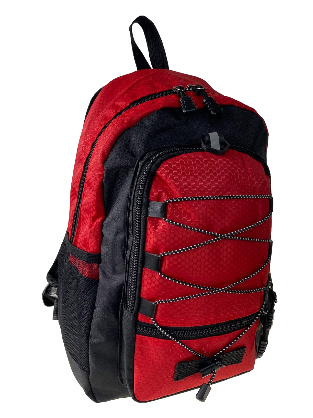 На фото 1 - Молодежный рюкзак из текстиля, цвет красный с черным 
