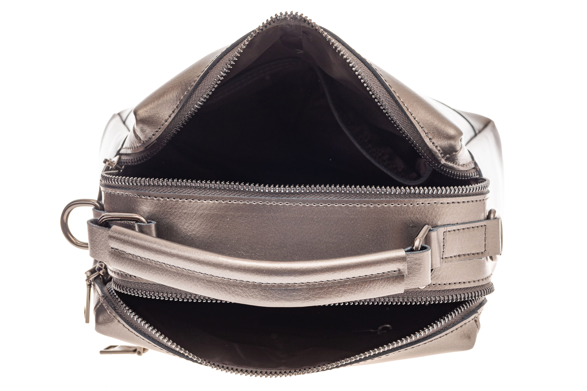На фото 4 - Женская сумка кросс-боди из натуральной кожи, цвет серебро