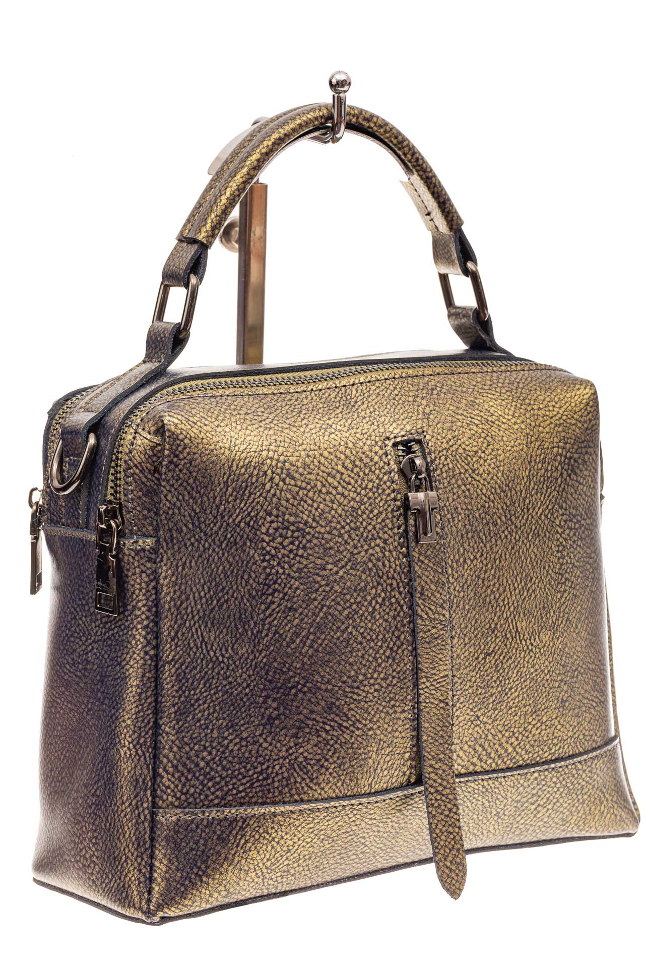 На фото 1 - Женская сумка кросс-боди из натуральной кожи, цвет золото