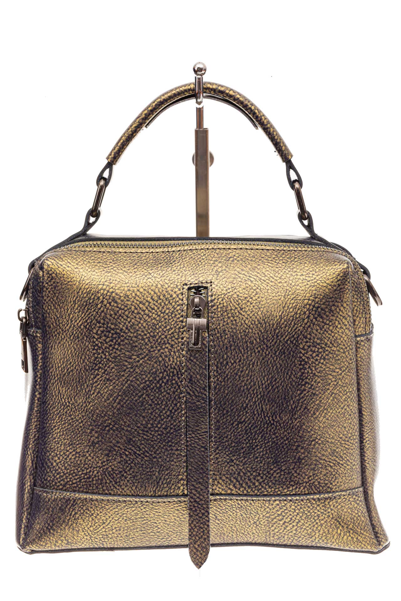 На фото 2 - Женская сумка кросс-боди из натуральной кожи, цвет золото