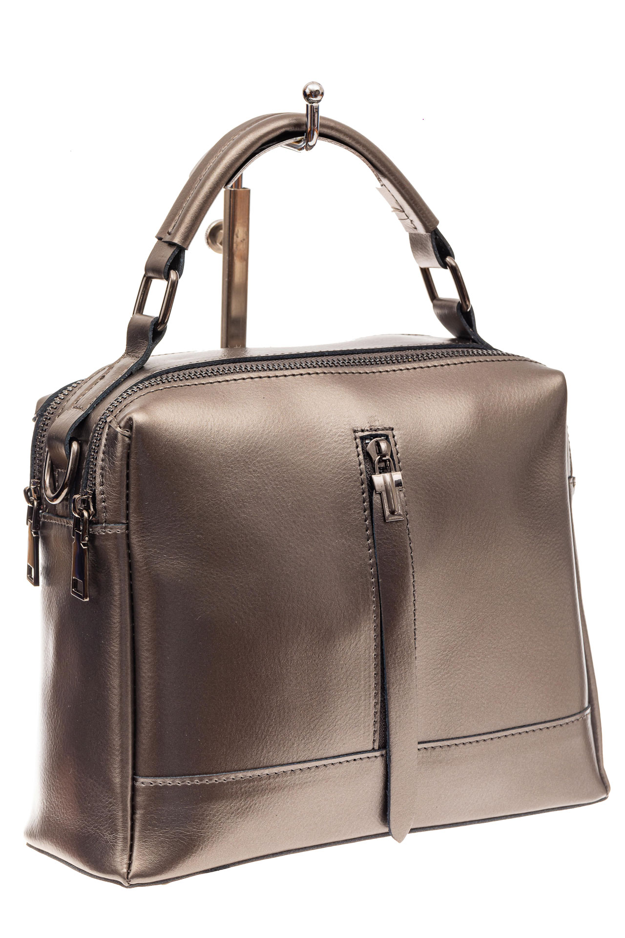 На фото 1 - Женская сумка кросс-боди из натуральной кожи, цвет бронза