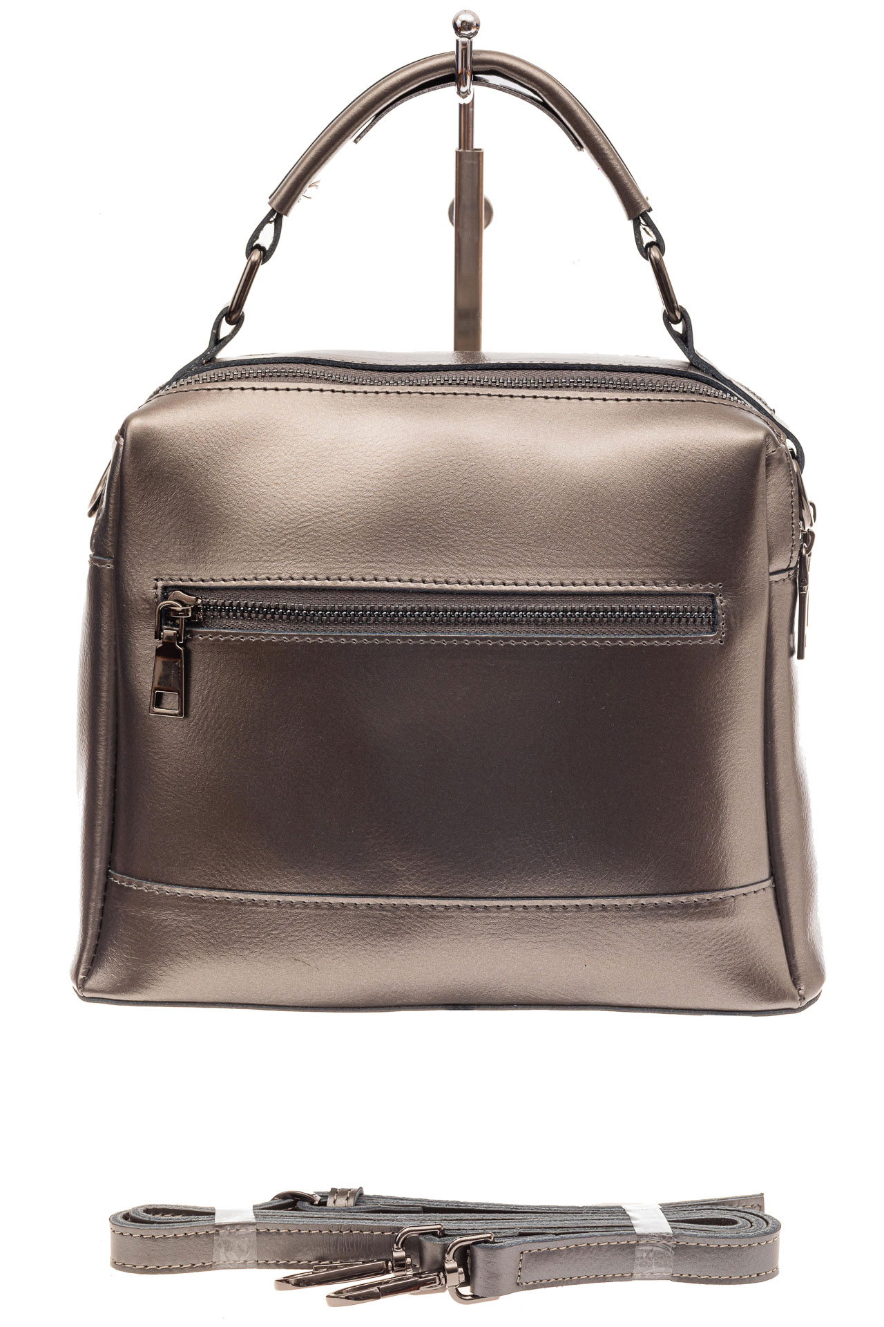 На фото 3 - Женская сумка кросс-боди из натуральной кожи, цвет бронза