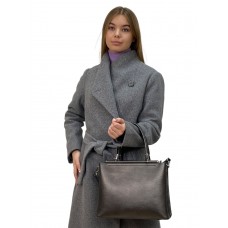 На фото 1 - Классическая женская сумка из натуральной кожи, серый металлик
