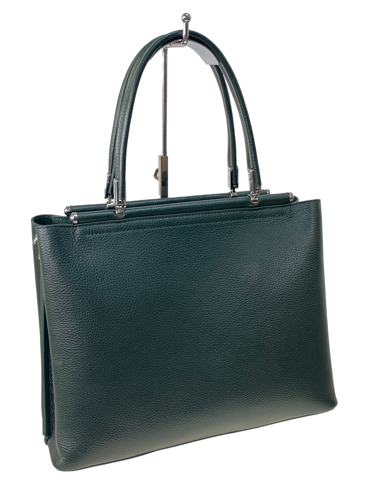 На фото 3 - Классическая женская сумка из натуральной кожи, цвет зеленый