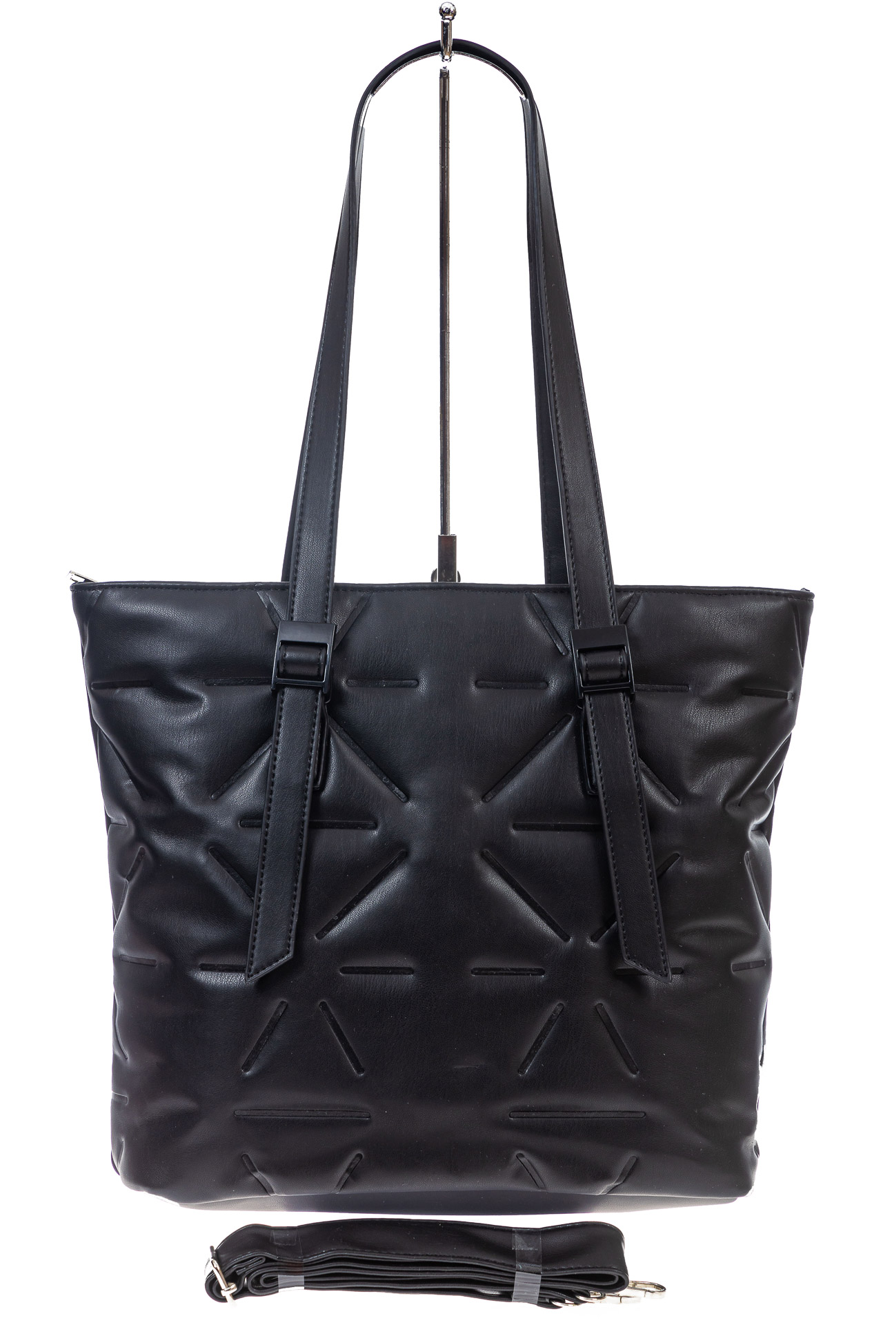 На фото 2 - Женская сумка тоут из искусственной кожи, цвет черный