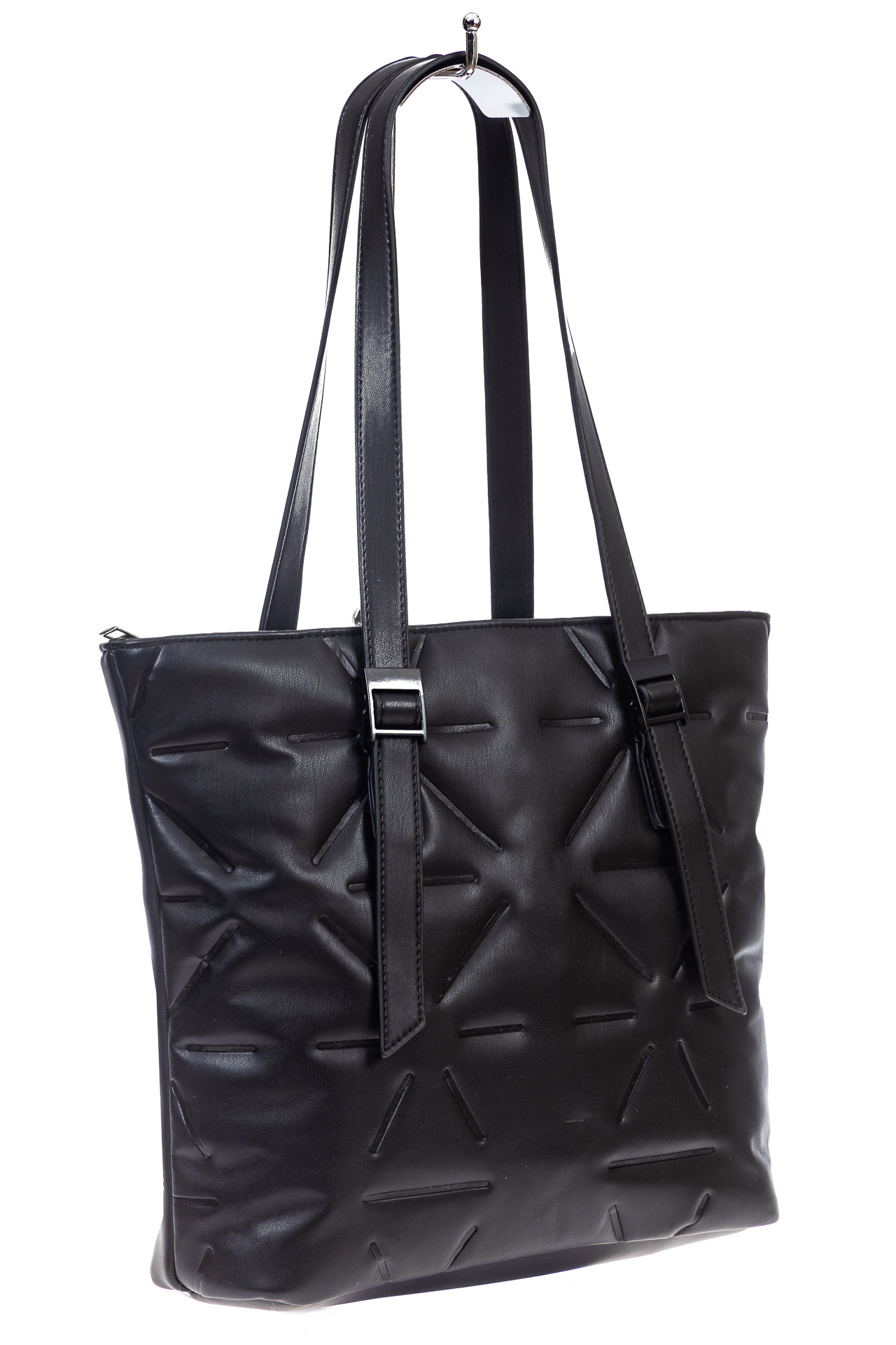 На фото 3 - Женская сумка тоут из искусственной кожи, цвет черный