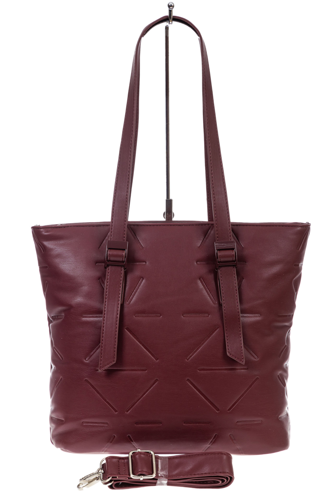 На фото 2 - Женская сумка тоут из искусственной кожи, цвет  бордовый