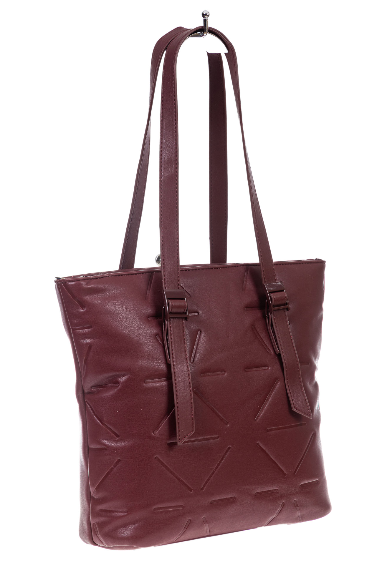 На фото 3 - Женская сумка тоут из искусственной кожи, цвет  бордовый