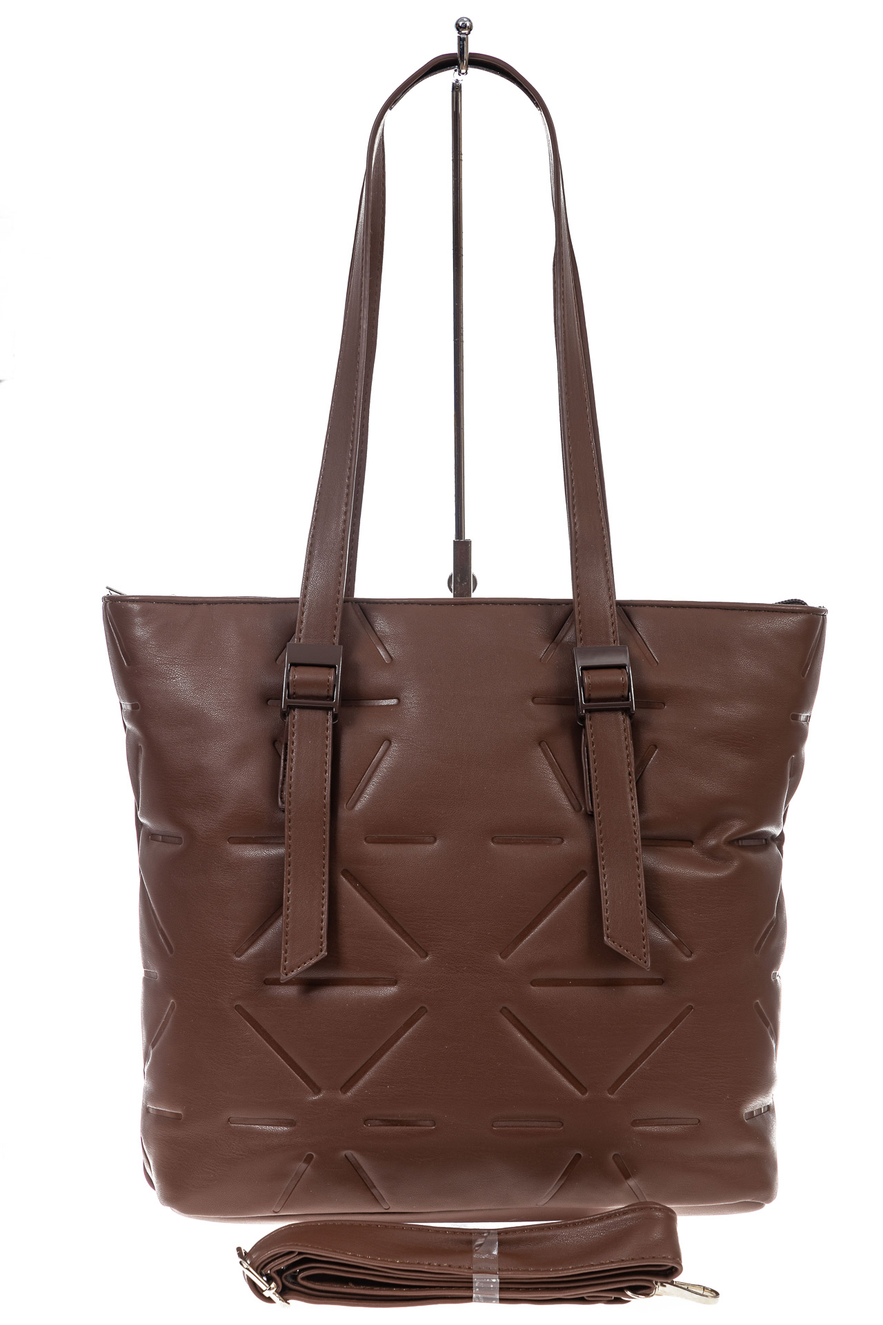 На фото 2 - Женская сумка тоут из искусственной кожи, цвет  коричневый