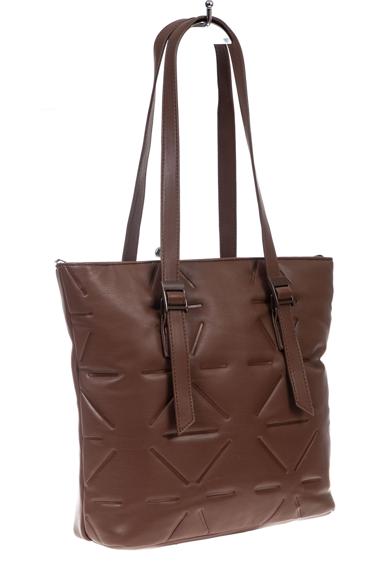 На фото 3 - Женская сумка тоут из искусственной кожи, цвет  коричневый