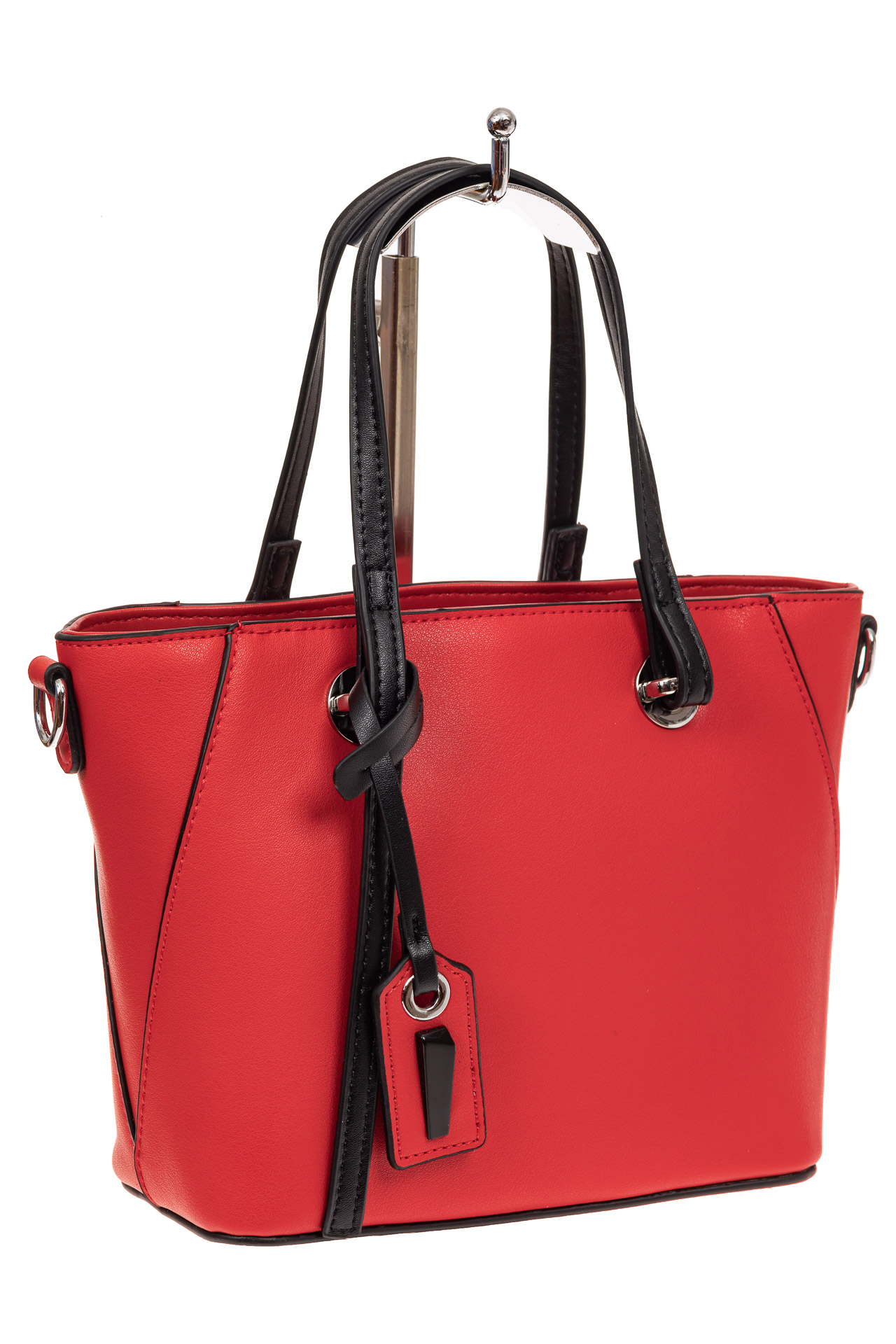 На фото 1 - Небольшая сумка-шоппер из натуральной кожи, цвет красный