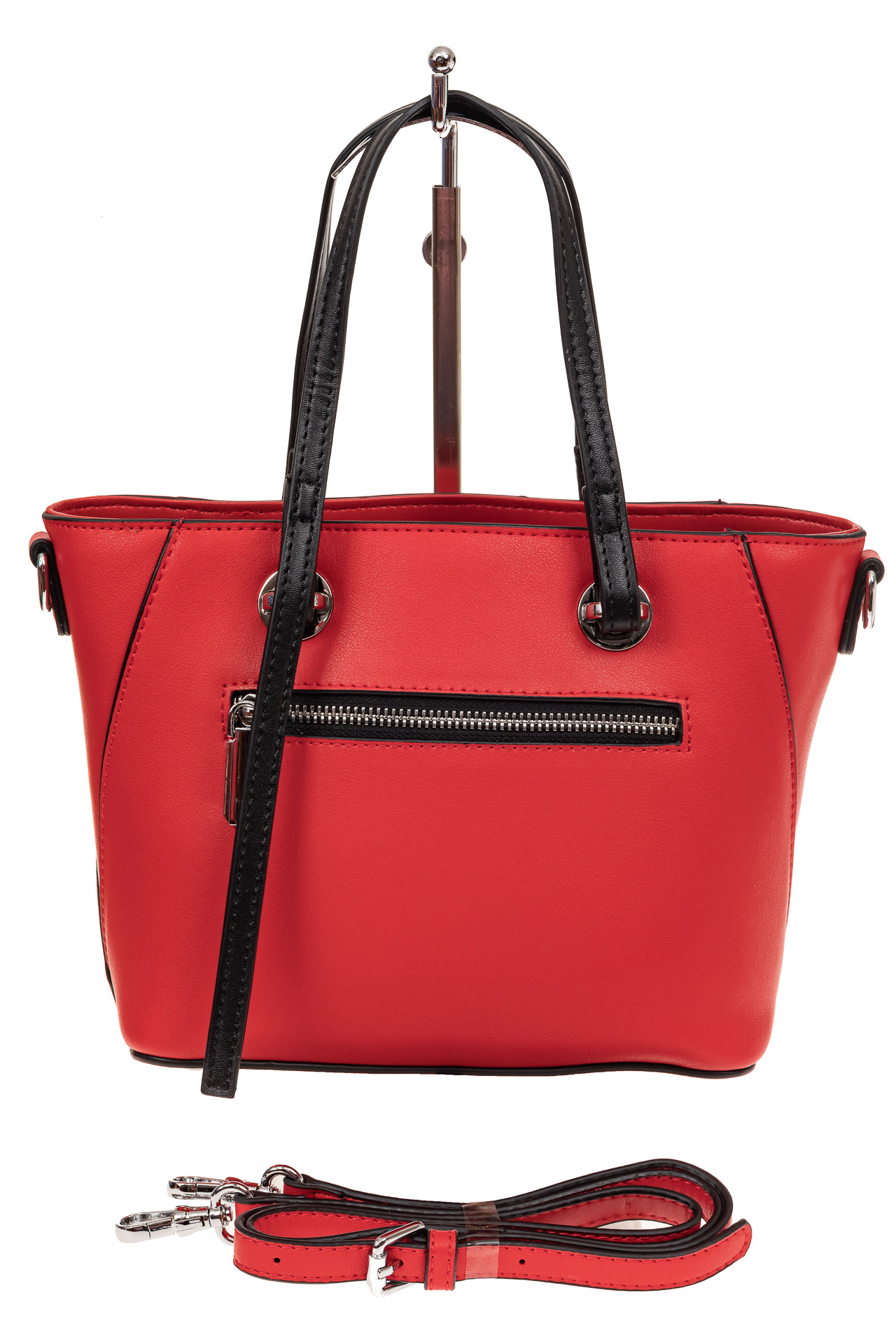 На фото 2 - Небольшая сумка-шоппер из натуральной кожи, цвет красный
