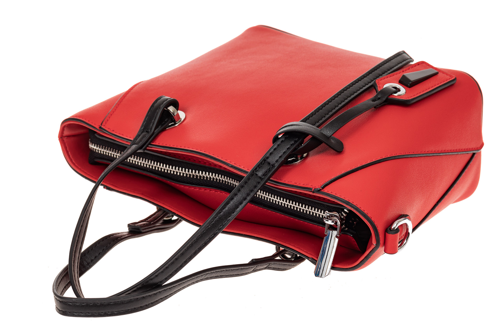 На фото 3 - Небольшая сумка-шоппер из натуральной кожи, цвет красный