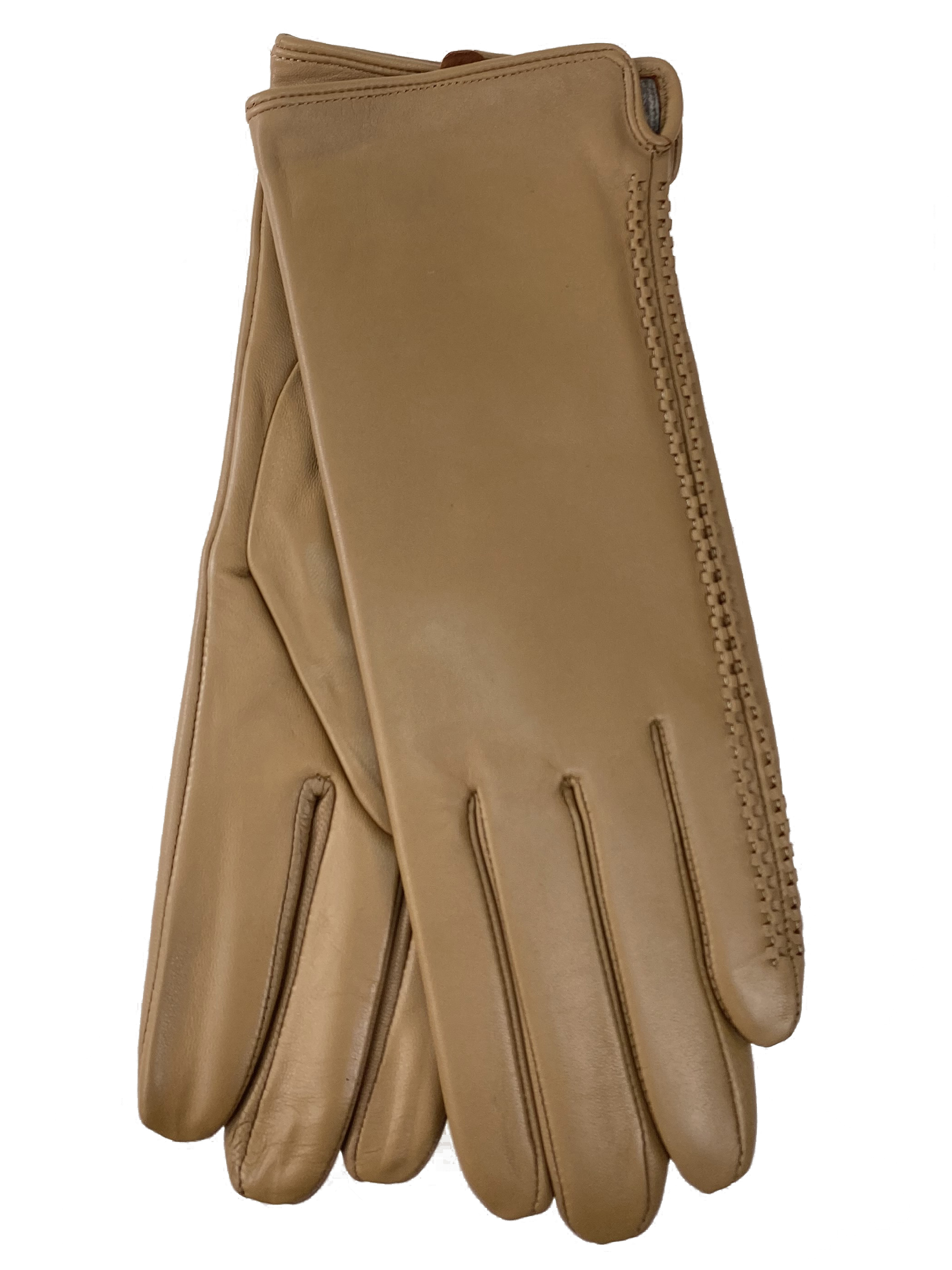 На фото 1 - Женские перчатки из натуральной кожи, цвет бежевый