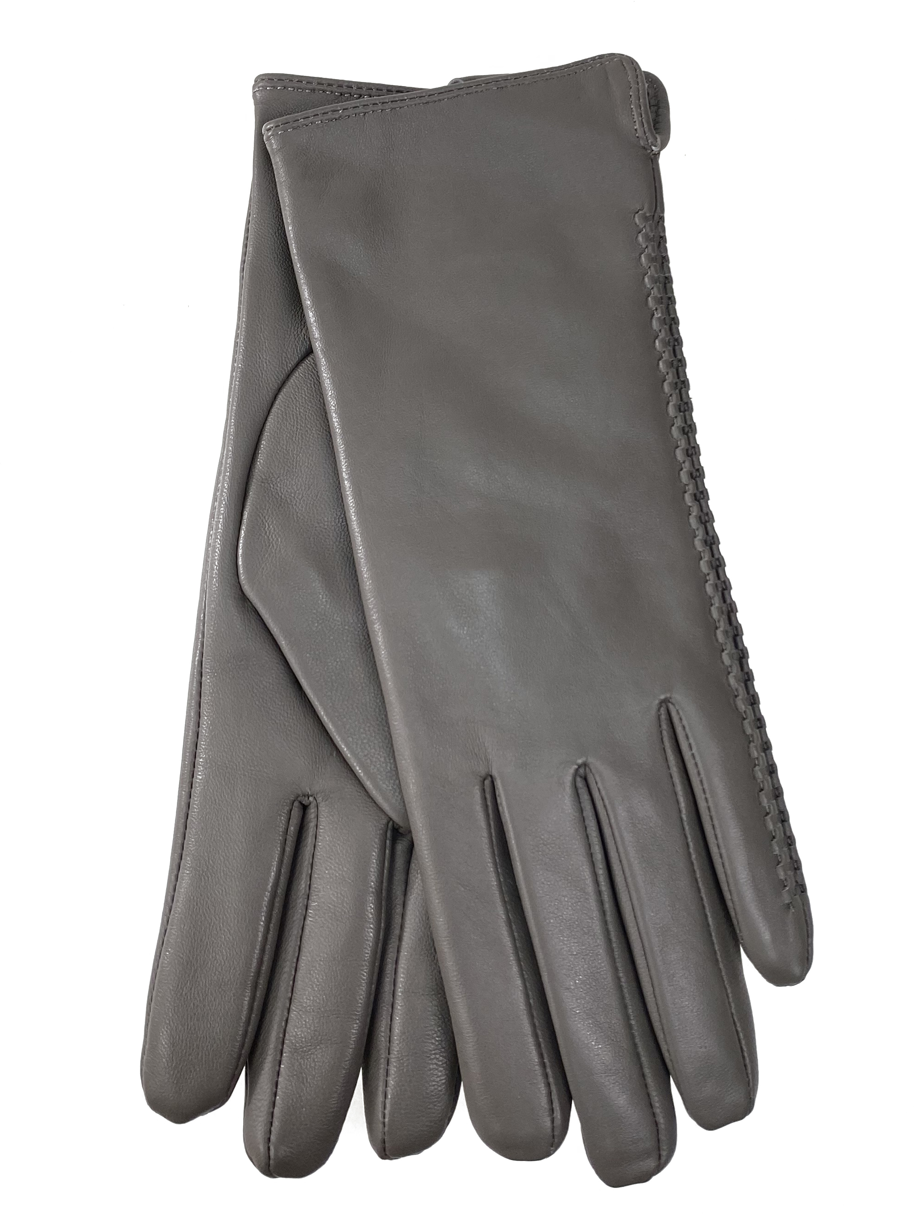 На фото 1 - Женские перчатки из натуральной кожи, цвет светло серый