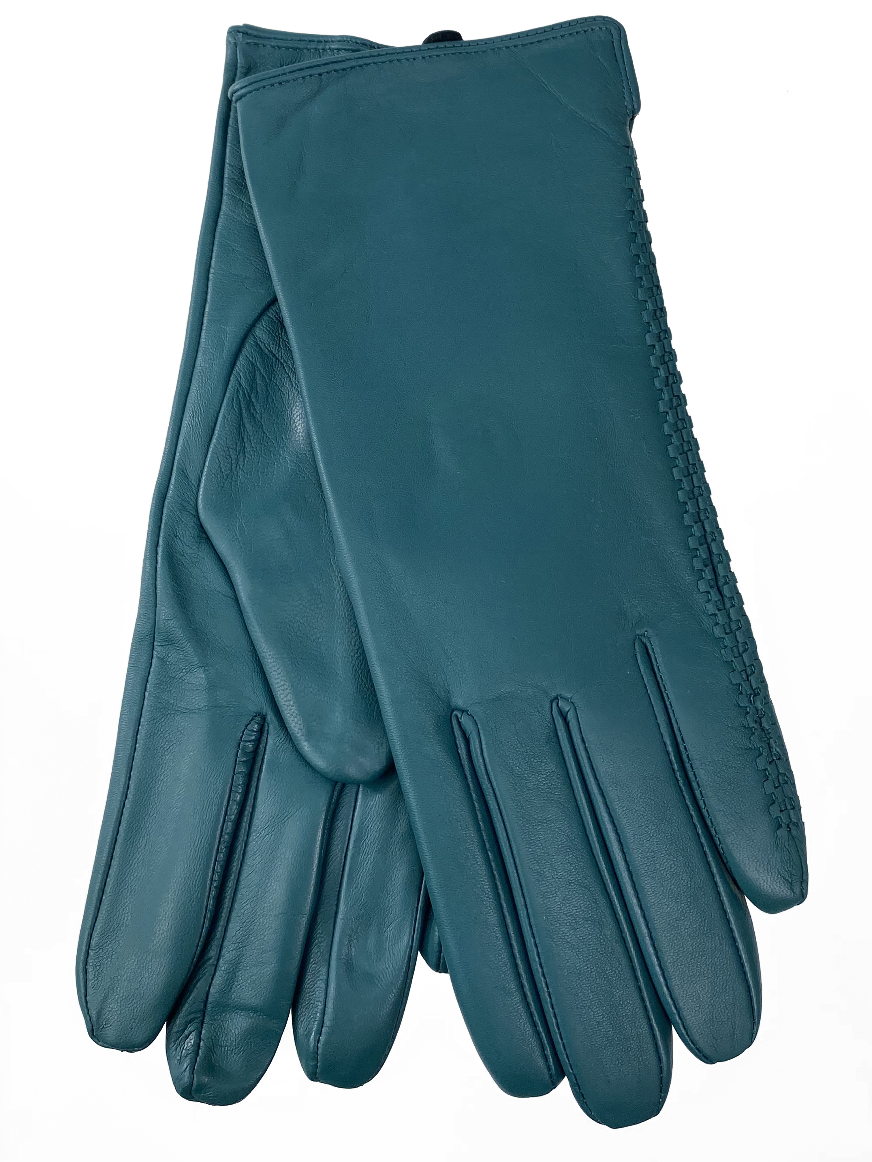 На фото 1 - Женские перчатки из натуральной кожи, цвет бирюза