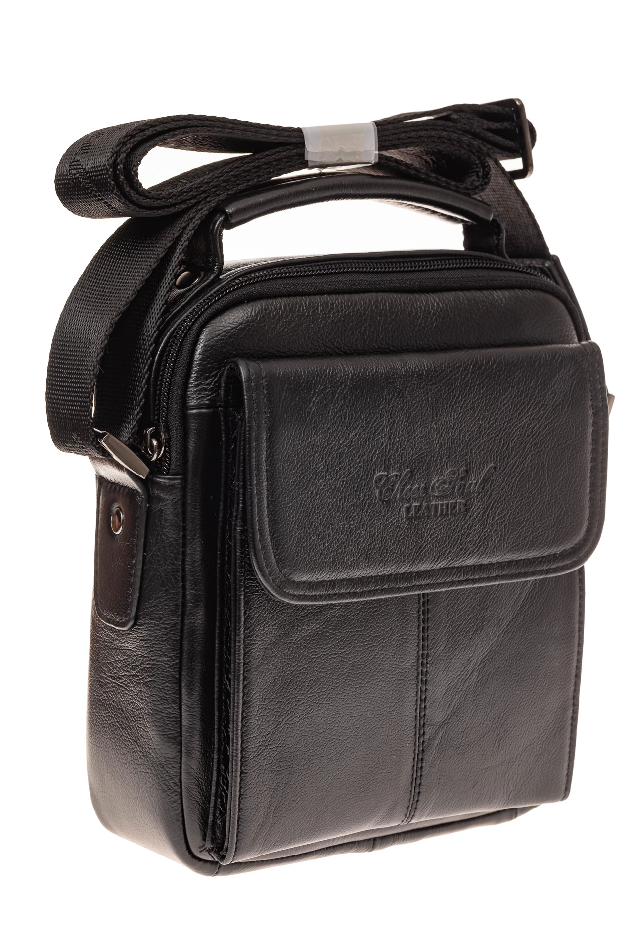 На фото 1 - Мужская сумка с клапаном на каждый день, натуральная кожа, цвет черный