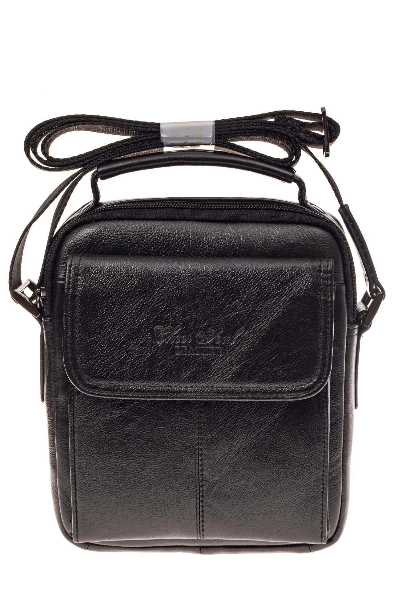 На фото 2 - Мужская сумка с клапаном на каждый день, натуральная кожа, цвет черный
