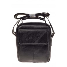 На фото 2 - Мужская сумка с клапаном на каждый день, натуральная кожа, цвет черный
