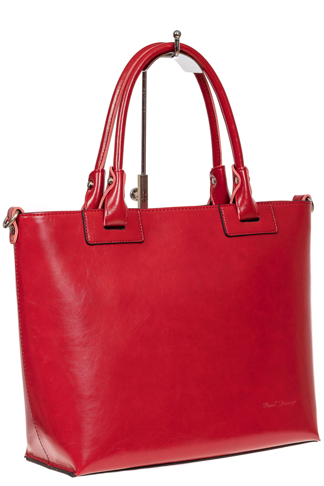 На фото 1 - Кожаная сумка-тоут, цвет красный