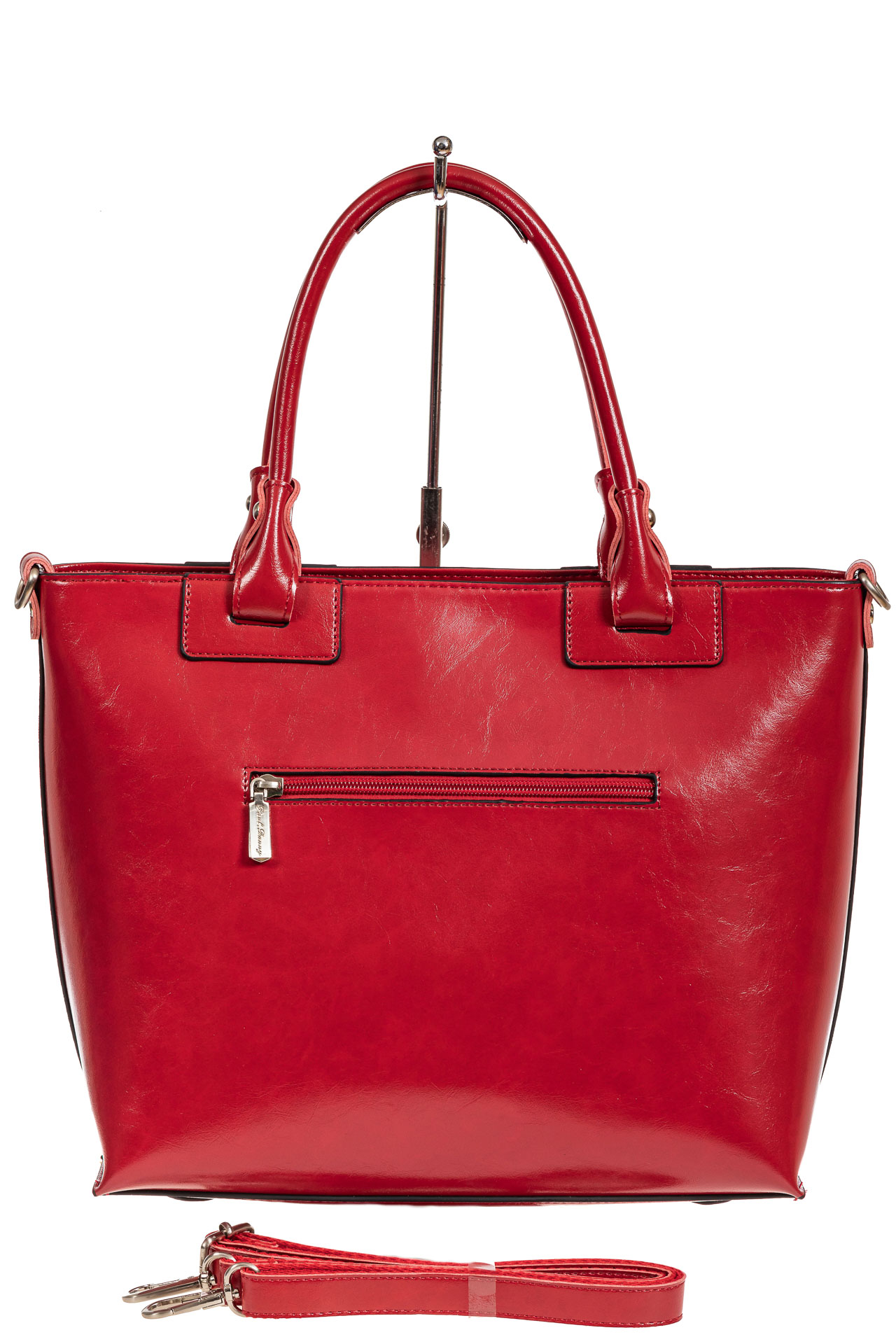 На фото 3 - Кожаная сумка-тоут, цвет красный