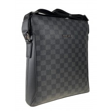 На фото 1 - Мужская сумка-планшет из натуральной кожи в клетку, цвет чёрный с серым
