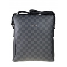 На фото 2 - Мужская сумка-планшет из натуральной кожи в клетку, цвет чёрный с серым