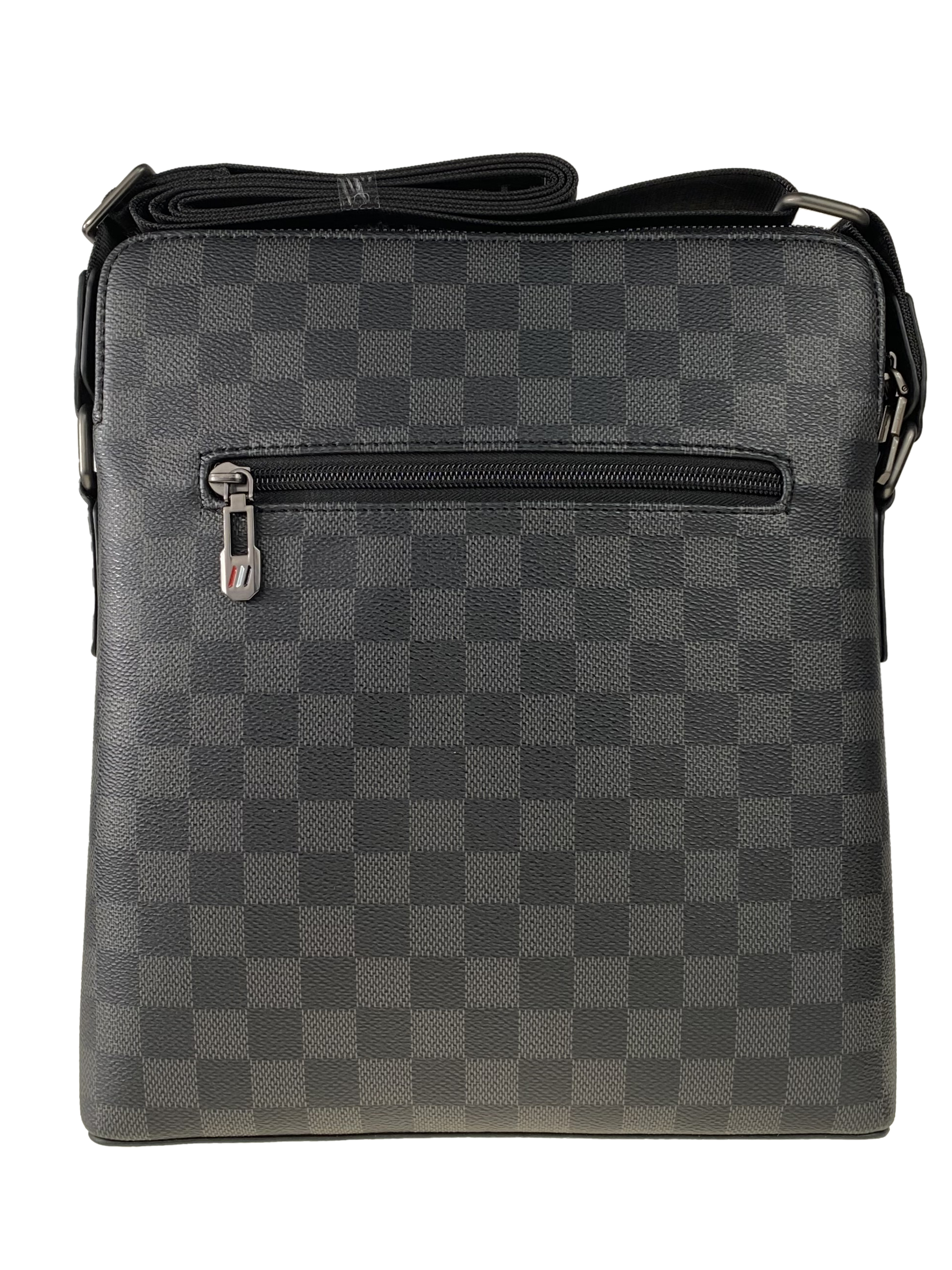На фото 3 - Мужская сумка-планшет из натуральной кожи в клетку, цвет чёрный с серым
