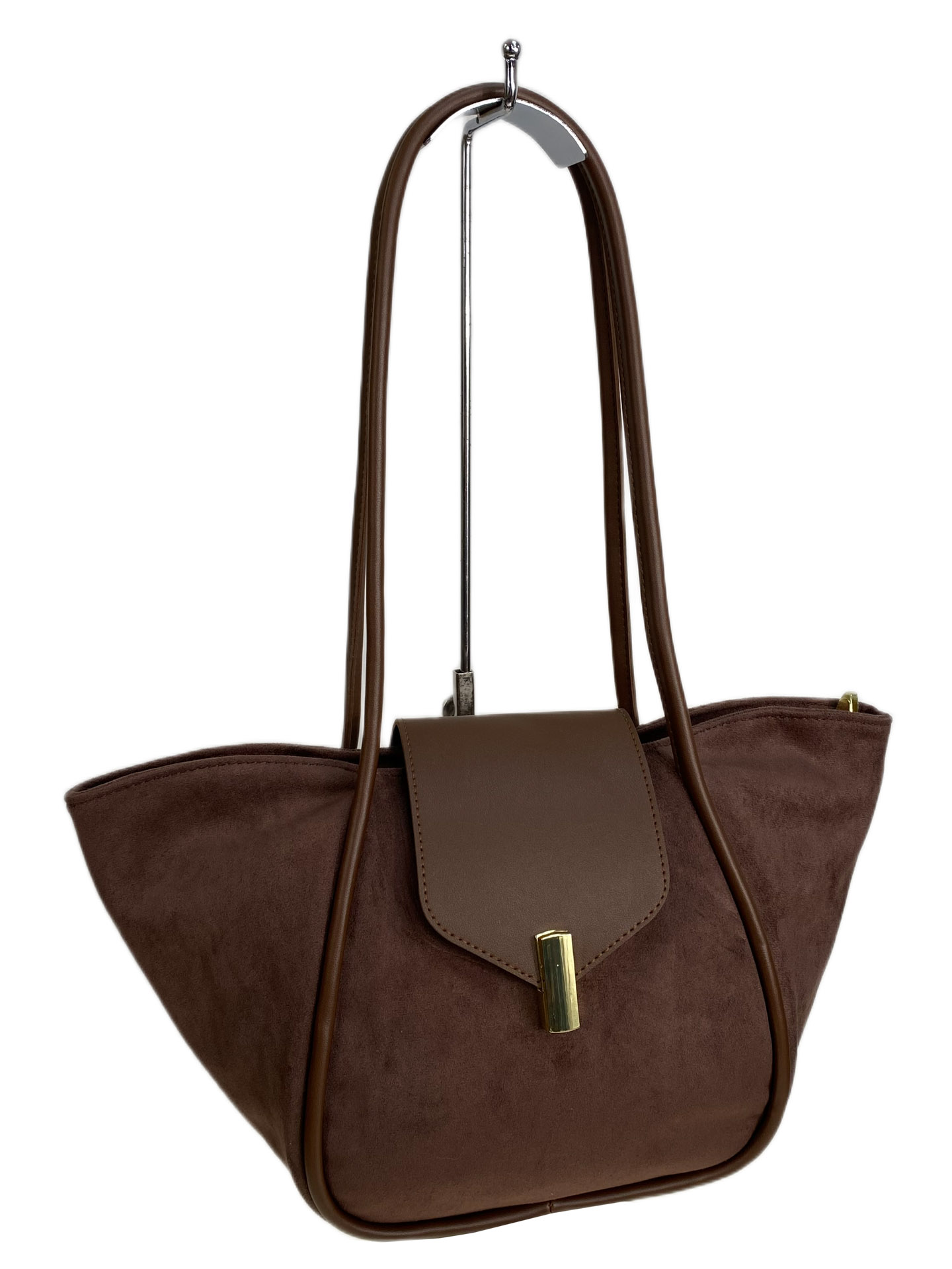 На фото 2 - Женская сумка из искусственной замши, цвет шоколад