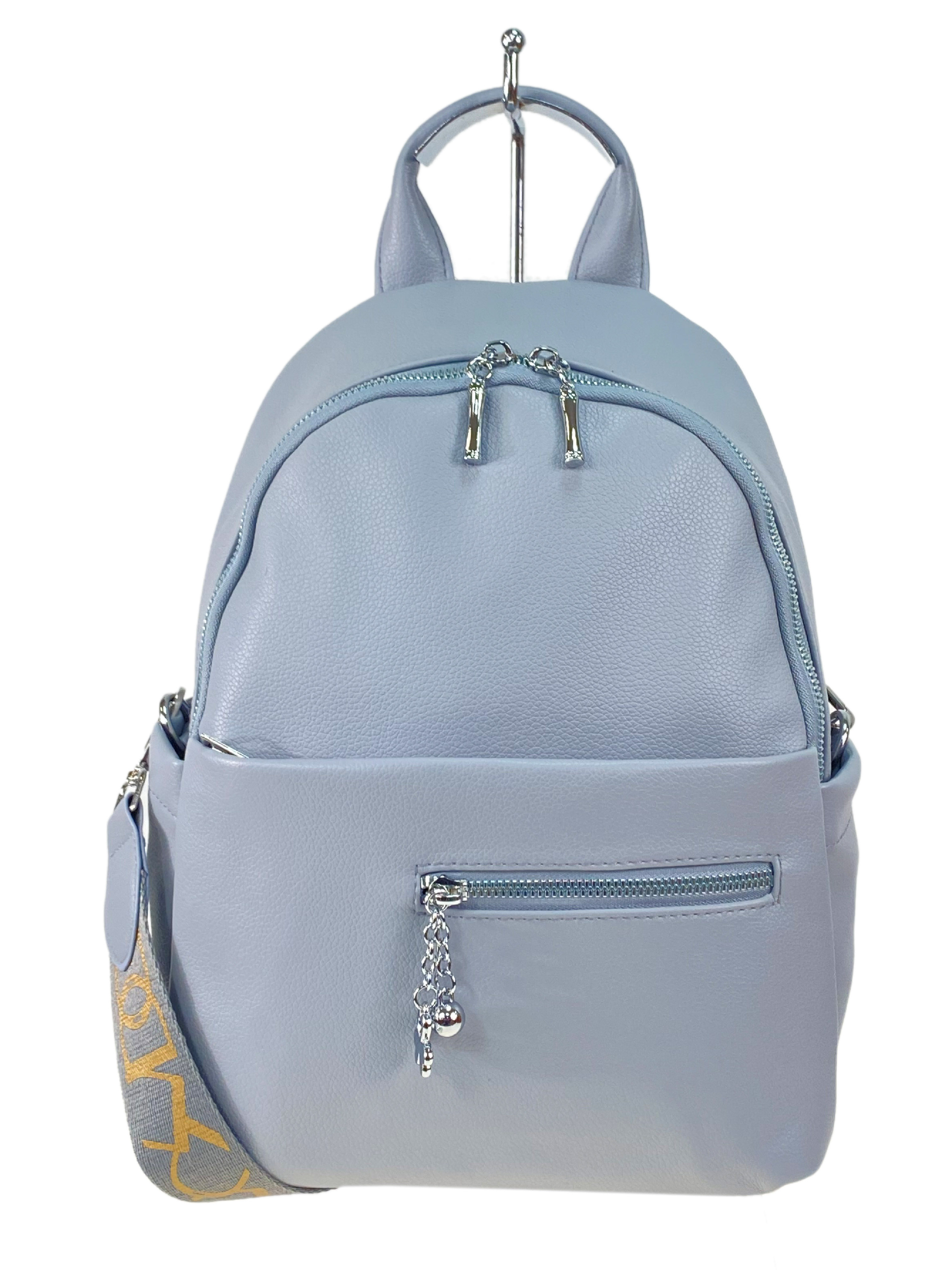 На фото 2 - Женская рюкзак  из искусственной кожи, цвет серо-голубой