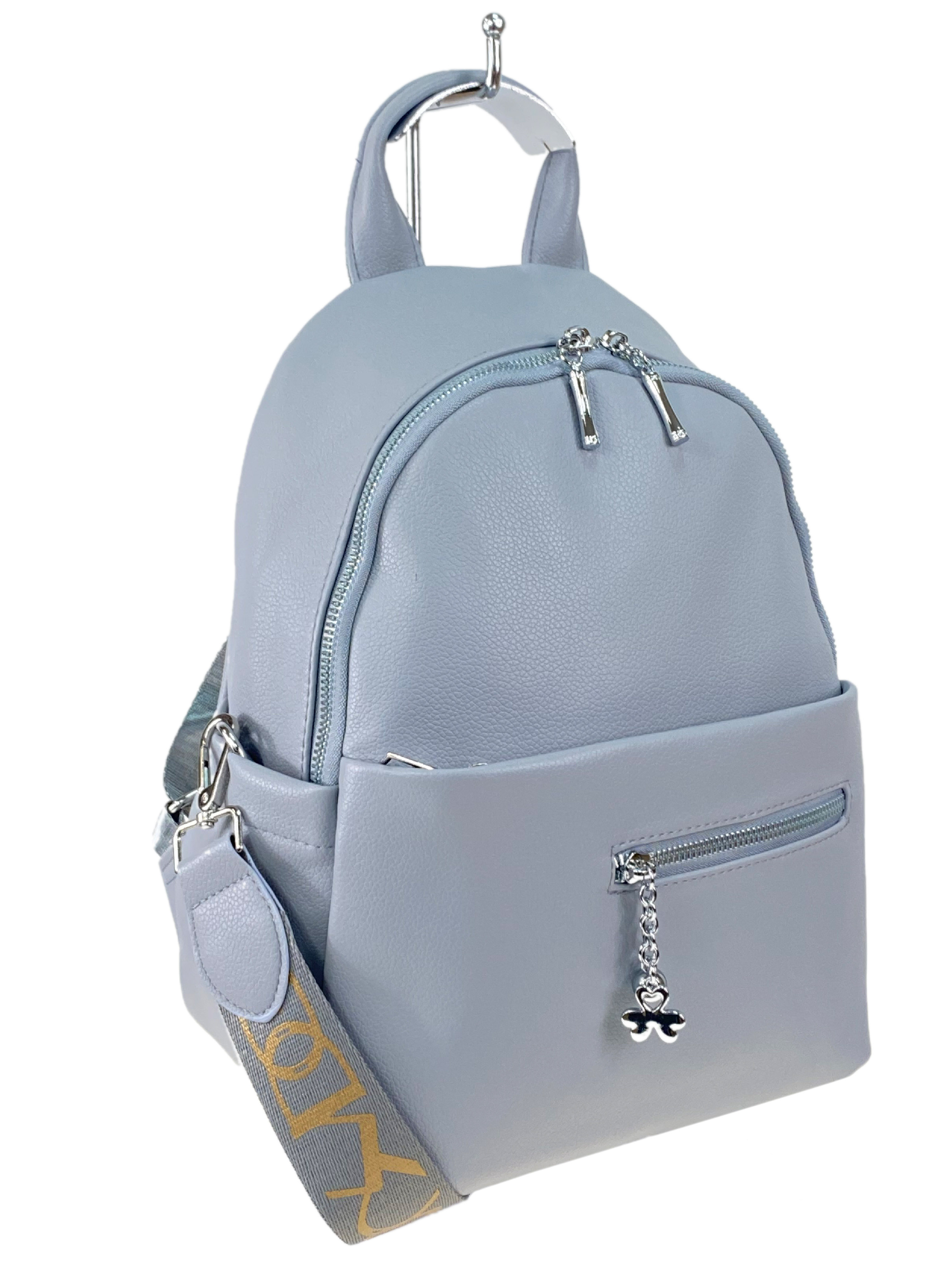 На фото 3 - Женская рюкзак  из искусственной кожи, цвет серо-голубой