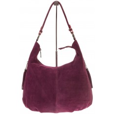 На фото 2 - Женская бордовая сумка hobo из замши с боковыми карманами