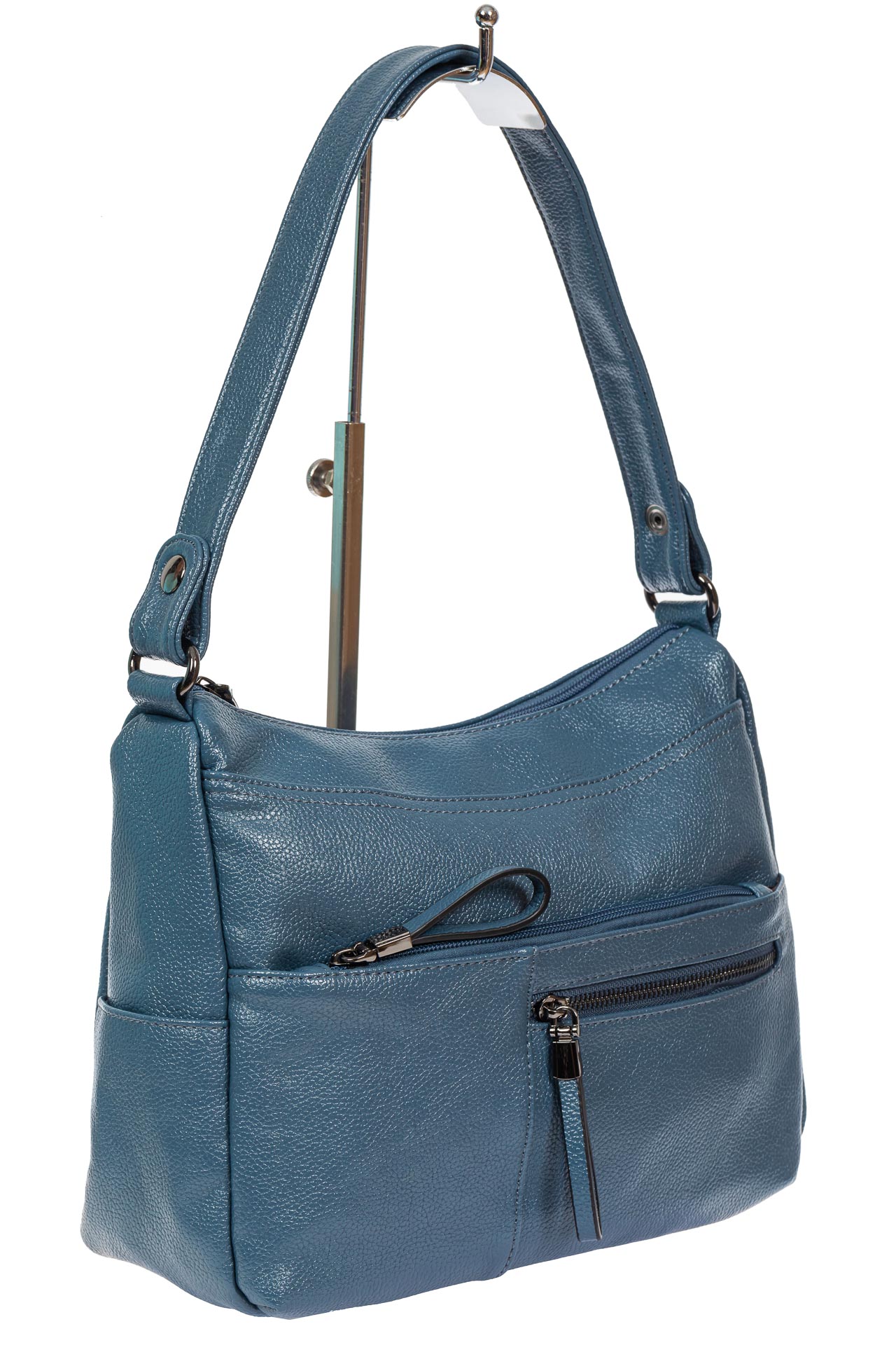 На фото 1 - Женская сумка хобо из искусственной кожи, синяя