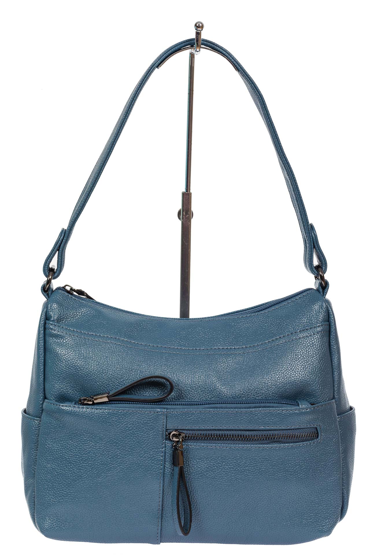 На фото 2 - Женская сумка хобо из искусственной кожи, синяя