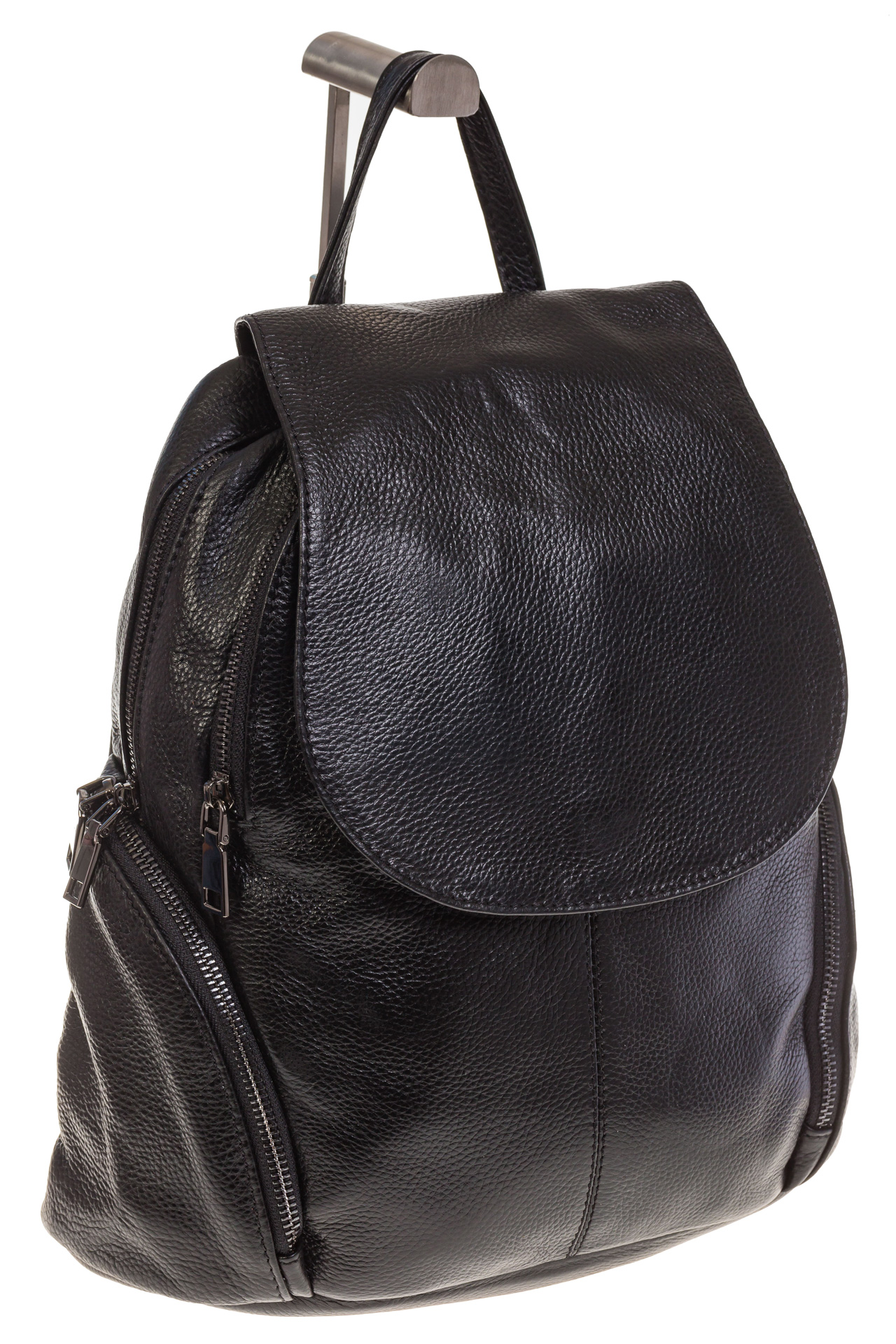 На фото 1 - Черный женский рюкзак из натуральной кожи для города 7113