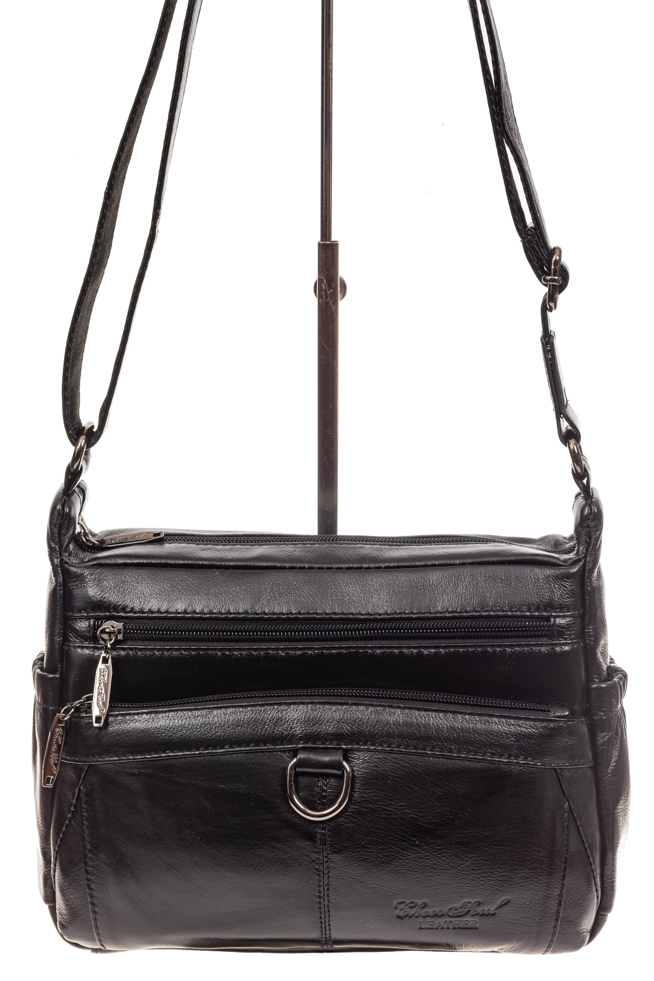 На фото 2 - Женская сумка из натуральной кожи под документы, цвет черный