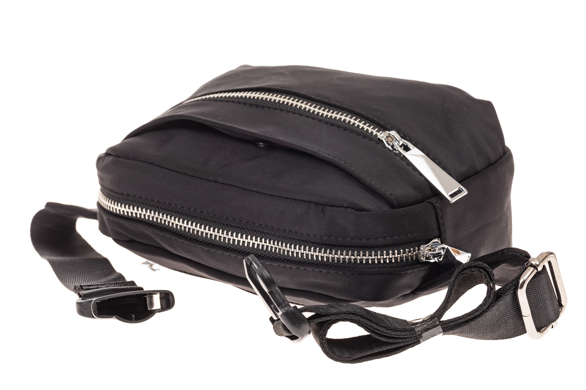 На фото 3 - Текстильная поясная сумка, цвет черный