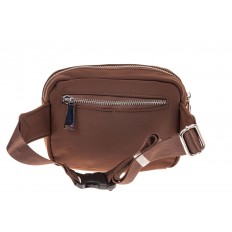 На фото 2 - Текстильная поясная сумка, цвет коричневый